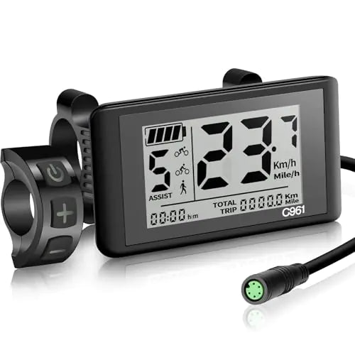 E-Mangue 5 Pin Ebike LCD Display C961 for Bafang BBS01B BBS02B BBSHD Mid Drive Motor Ebike Display Computer with UART Protocol 0-9 Pedal Assist Levels Female